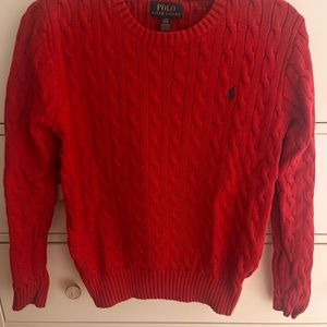 Knitted polo red sweater. Size boys Large (14-16). Very heavy and good quality